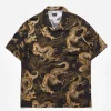 Maharishi Shirts*4234 Cloud Dragon Camp Collar Shirt Golden Black