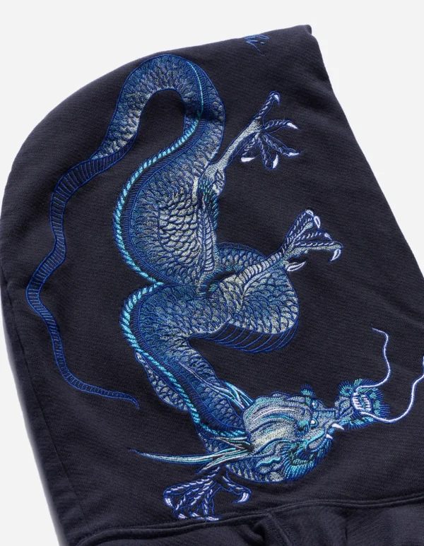 Maharishi Hooded Sweats*4212 Dragon Embroidered Hooded Sweat Navy Blue