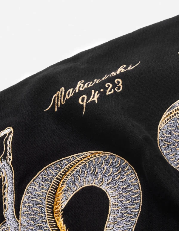 Maharishi Hooded Sweats*4212 Dragon Embroidered Hooded Sweat Golden Black