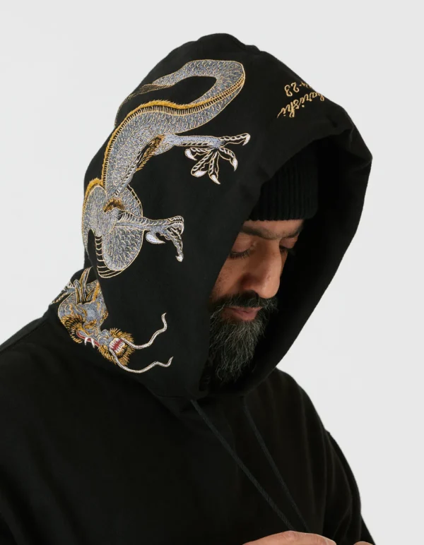 Maharishi Hooded Sweats*4212 Dragon Embroidered Hooded Sweat Golden Black