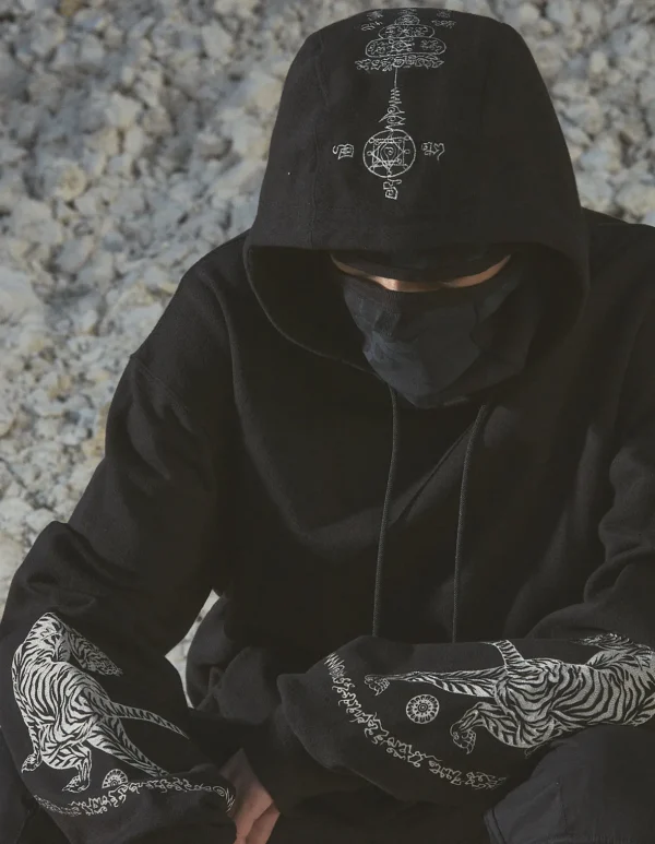 Maharishi Hooded Sweats*4280 Duelling Tigers Embroidered Hooded Sweat Black