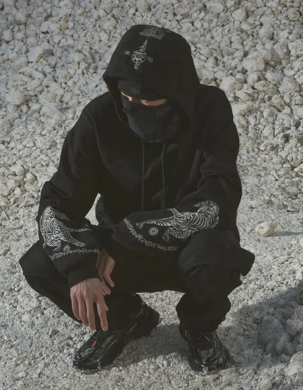 Maharishi Hooded Sweats*4280 Duelling Tigers Embroidered Hooded Sweat Black