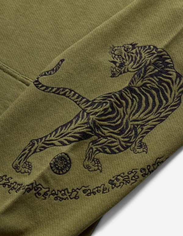 Maharishi Hooded Sweats*4280 Duelling Tigers Embroidered Hooded Sweat Olive Og-107F