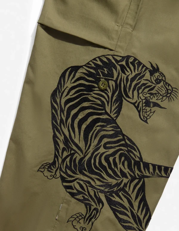 Maharishi Original Snopants*4282 Duelling Tigers Embroidered Loose Snopants® Olive Og-107F