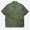 Maharishi Shirts*4508 Flying Cranes Embroidered Shirt Maha Olive