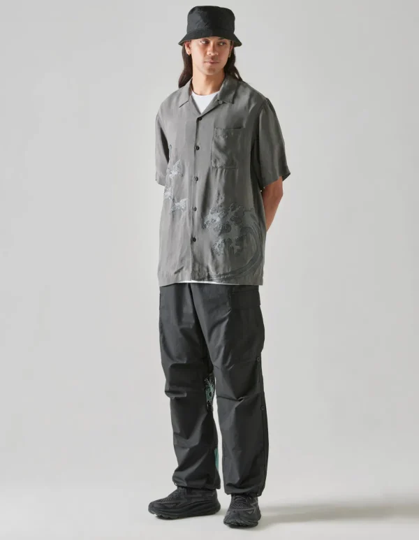 Maharishi Shirts*4508 Flying Cranes Embroidered Shirt Charcoal