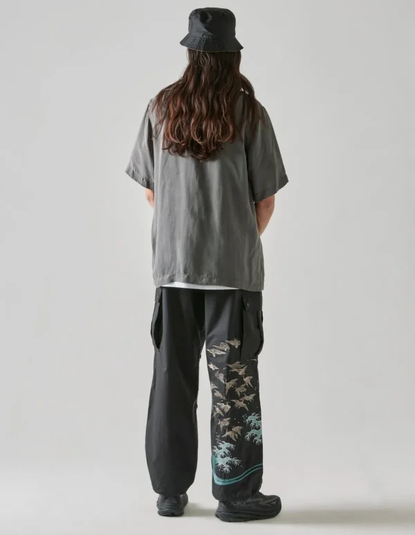 Maharishi Shirts*4508 Flying Cranes Embroidered Shirt Charcoal