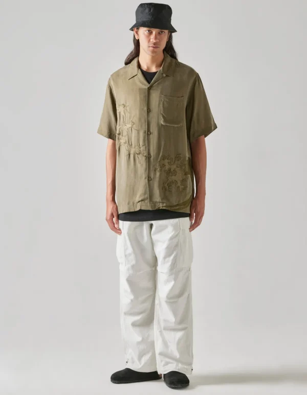 Maharishi Shirts*4508 Flying Cranes Embroidered Shirt Maha Olive