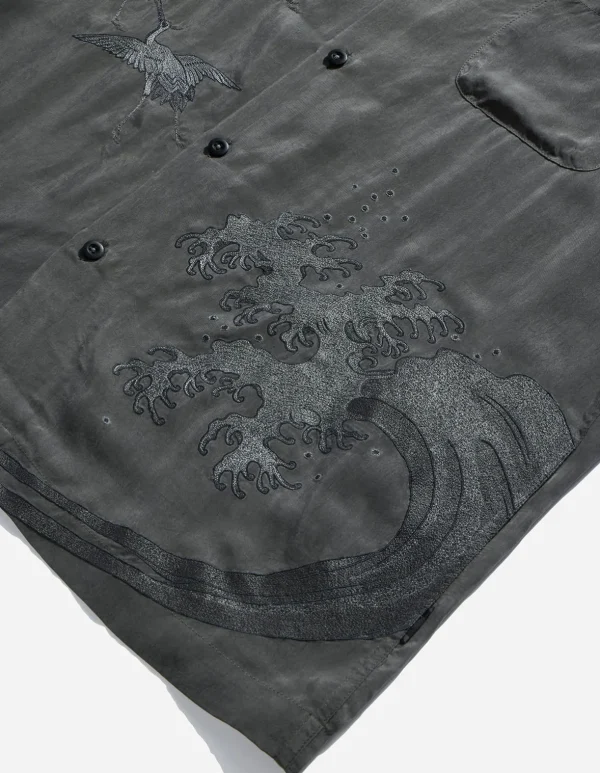 Maharishi Shirts*4508 Flying Cranes Embroidered Shirt Charcoal