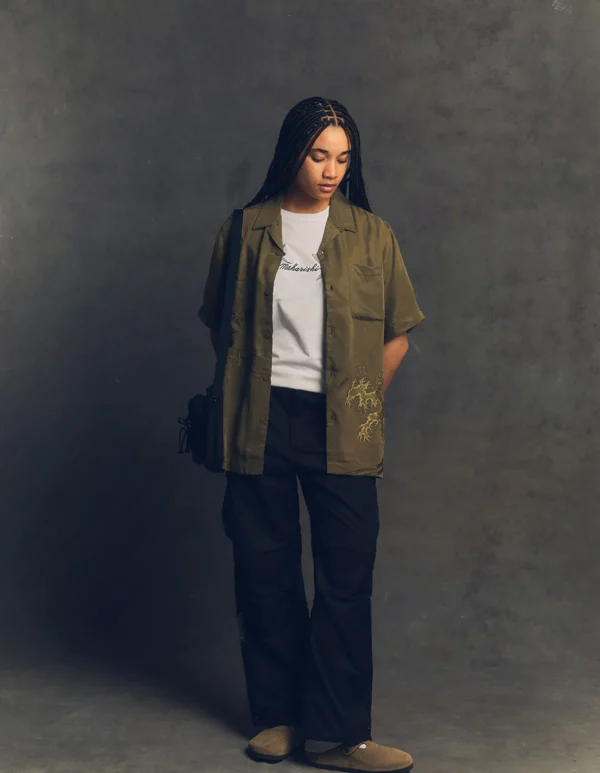 Maharishi Shirts*4508 Flying Cranes Embroidered Shirt Maha Olive