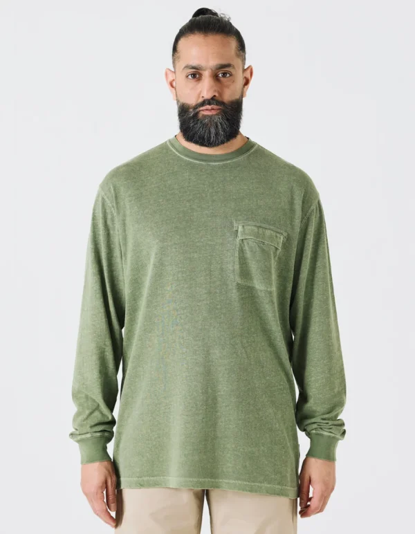 Maharishi Long Sleeve T-Shirts*8010 Hemp Organic L/S Pocket T-Shirt Olive Og-107F