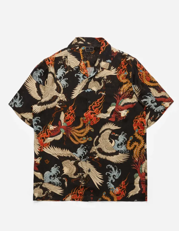 Maharishi Shirts*4509 Peace Cranes Camp-Collar Shirt Black