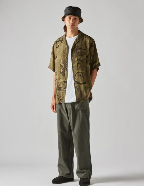 Maharishi Shirts*4509 Peace Cranes Camp-Collar Shirt Olive Subdued