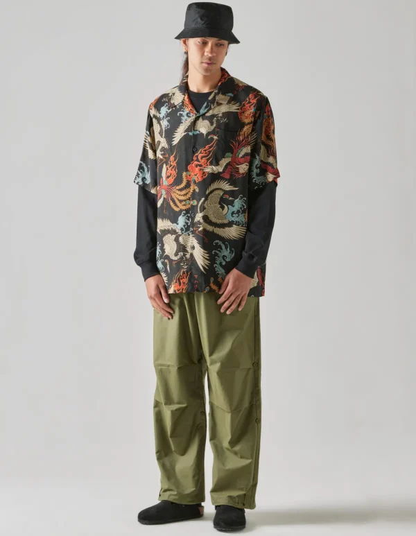 Maharishi Shirts*4509 Peace Cranes Camp-Collar Shirt Black