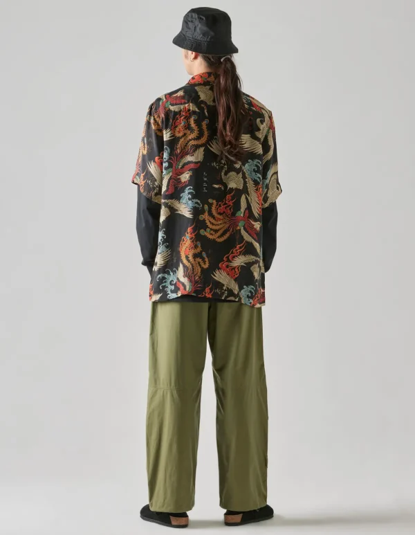Maharishi Shirts*4509 Peace Cranes Camp-Collar Shirt Black