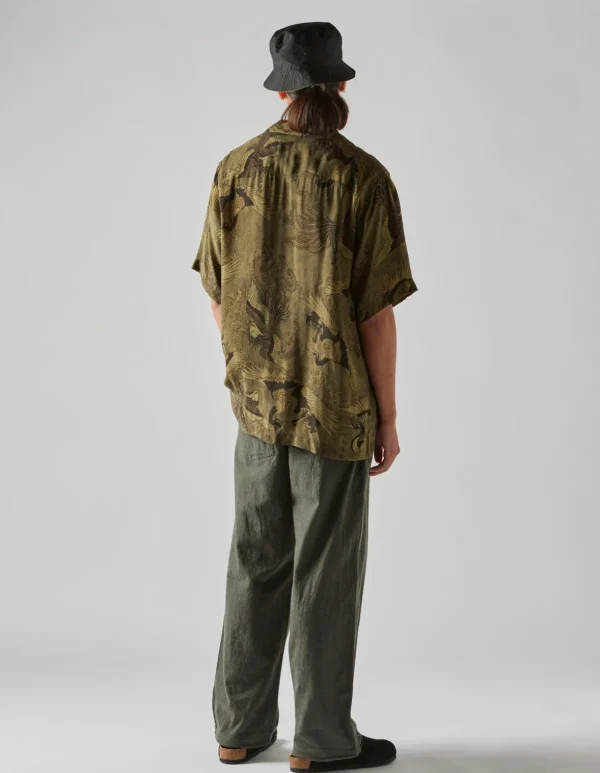 Maharishi Shirts*4509 Peace Cranes Camp-Collar Shirt Olive Subdued