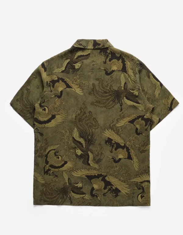Maharishi Shirts*4509 Peace Cranes Camp-Collar Shirt Olive Subdued