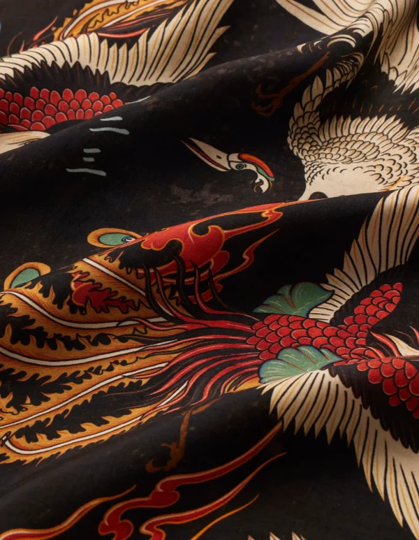 Maharishi Shirts*4509 Peace Cranes Camp-Collar Shirt Black