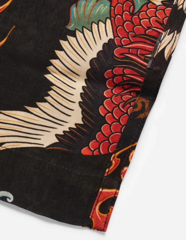 Maharishi Shirts*4509 Peace Cranes Camp-Collar Shirt Black