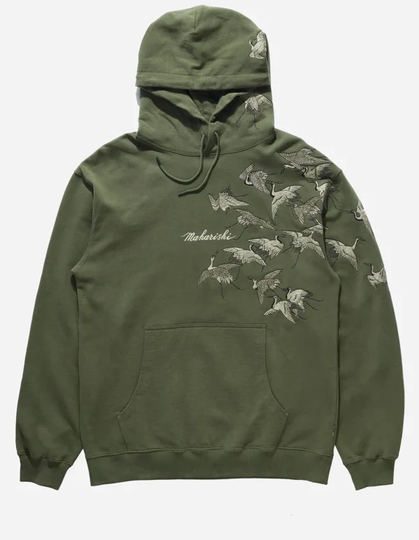 Maharishi Hooded Sweats*4506 Peace Cranes Hooded Sweat Olive Og-107F