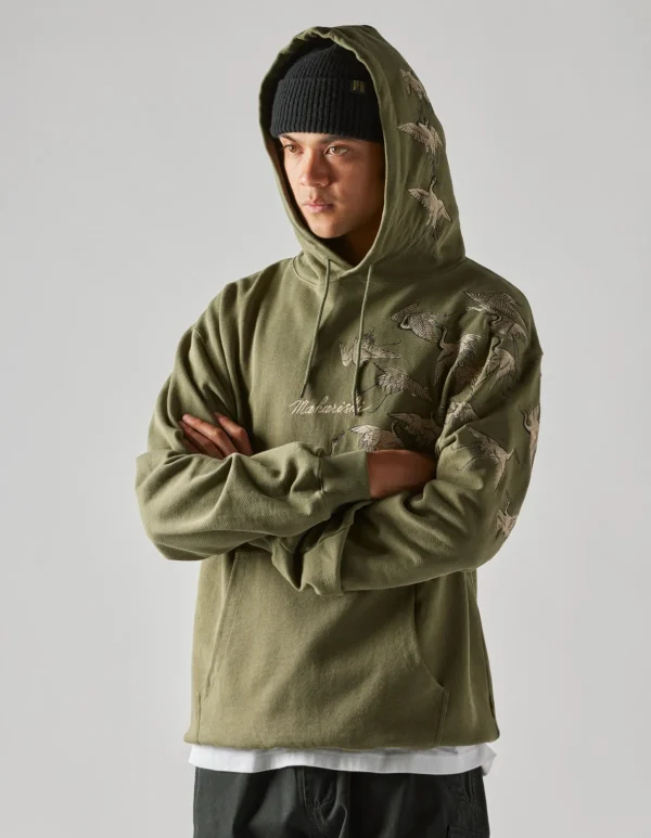 Maharishi Hooded Sweats*4506 Peace Cranes Hooded Sweat Olive Og-107F