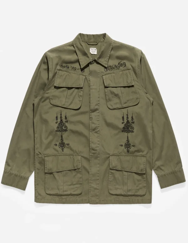 Maharishi Shirts*4279 Sak Yant Embroidered Jungle Overshirt Olive Og-107F