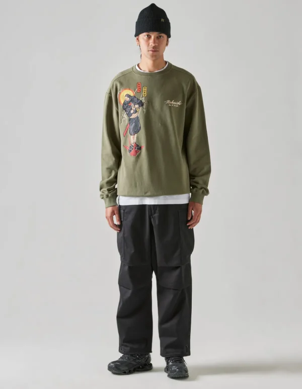 Maharishi Crew Sweats*4503 Shinobi Embroidered Crew Sweat Olive Og-107F
