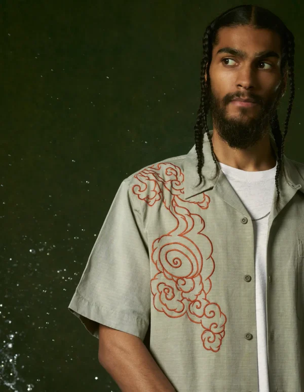 Maharishi Shirts*4300 Thai Cloud Camp Collar Shirt Silver Sage