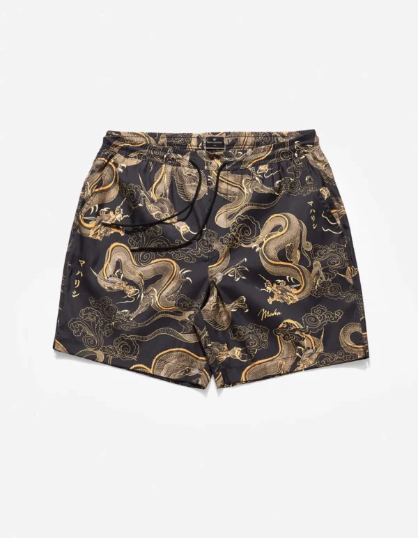 Maharishi Swim Shorts*1023 Thai Cloud Dragon Swim Shorts Golden Black