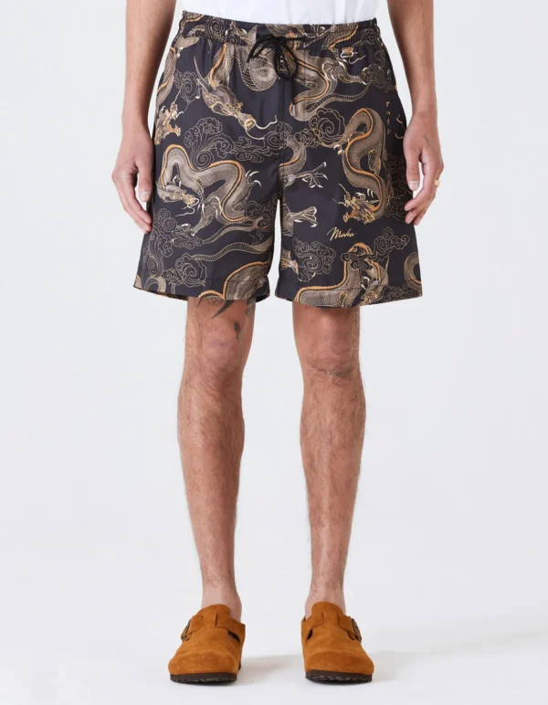 Maharishi Swim Shorts*1023 Thai Cloud Dragon Swim Shorts Golden Black