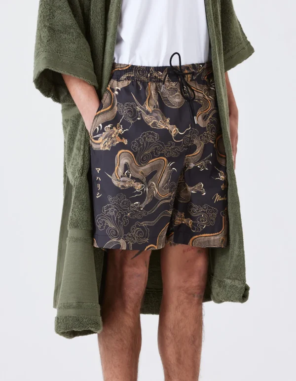 Maharishi Swim Shorts*1023 Thai Cloud Dragon Swim Shorts Golden Black
