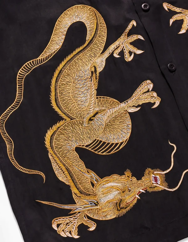 Maharishi Shirts*4303 Thai Dragon Summer Shirt Golden Black