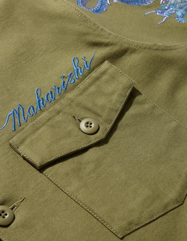 Maharishi Shirts*4213 Thai Dragon Utility Shirt Olive Og-107F