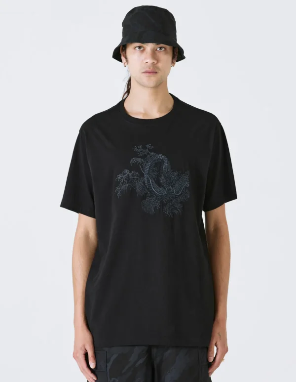 Maharishi Short Sleeve T-Shirts*4243 Water Dragon Embroidered T-Shirt Black/Tonal