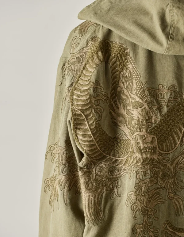 Maharishi Parkas*4240 Water Dragon Embroidered Kimono Parka Olive Og-107Ff