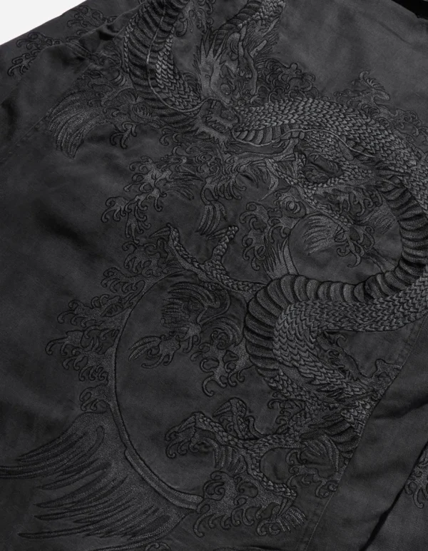 Maharishi Parkas*4240 Water Dragon Embroidered Kimono Parka Black Blk-108Ff