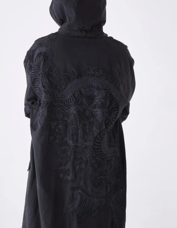 Maharishi Parkas*4240 Water Dragon Embroidered Kimono Parka Black Blk-108Ff