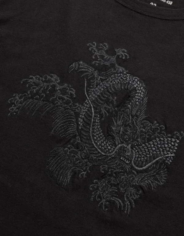 Maharishi Short Sleeve T-Shirts*4243 Water Dragon Embroidered T-Shirt Black/Tonal