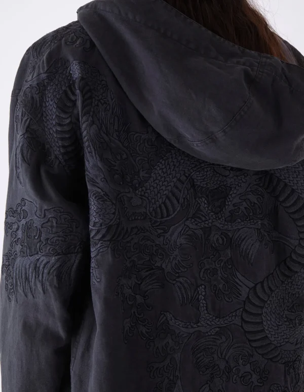 Maharishi Parkas*4240 Water Dragon Embroidered Kimono Parka Black Blk-108Ff