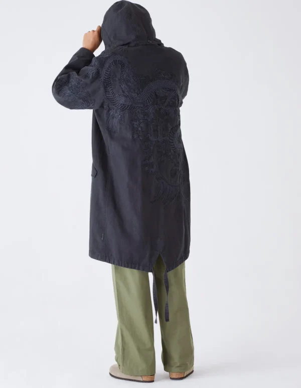 Maharishi Parkas*4240 Water Dragon Embroidered Kimono Parka Black Blk-108Ff