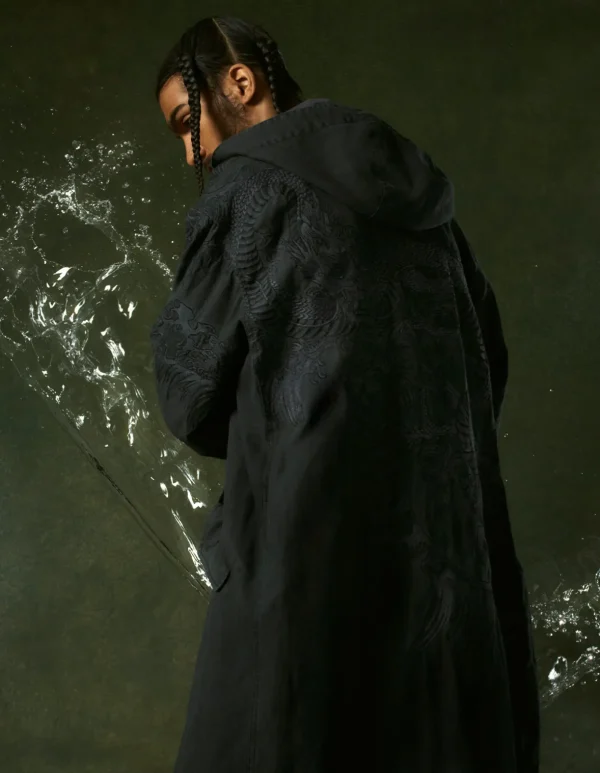 Maharishi Parkas*4240 Water Dragon Embroidered Kimono Parka Black Blk-108Ff