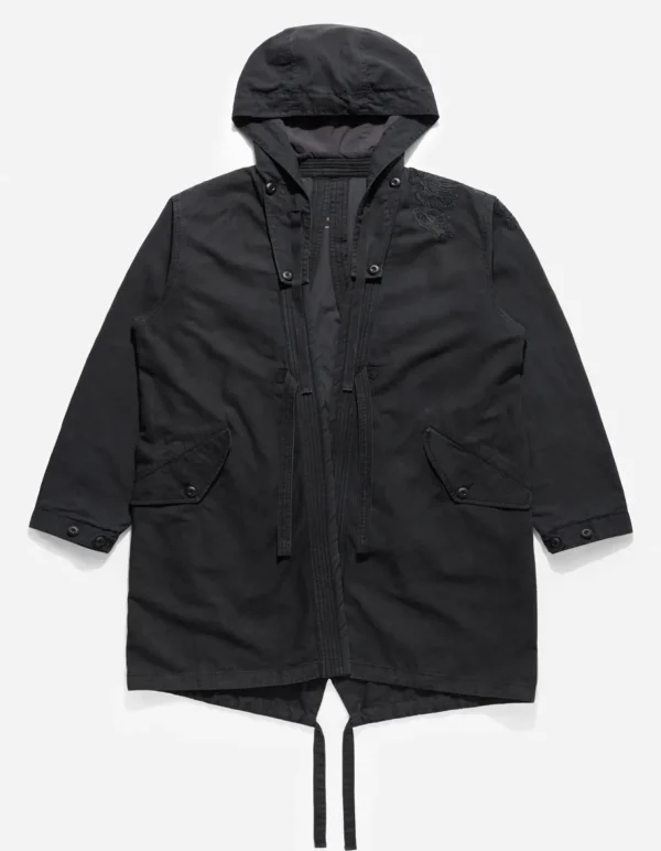 Maharishi Parkas*4240 Water Dragon Embroidered Kimono Parka Black Blk-108Ff