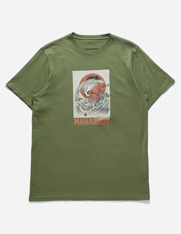 Maharishi Short Sleeve T-Shirts*1072 Water Peace Crane T-Shirt Olive