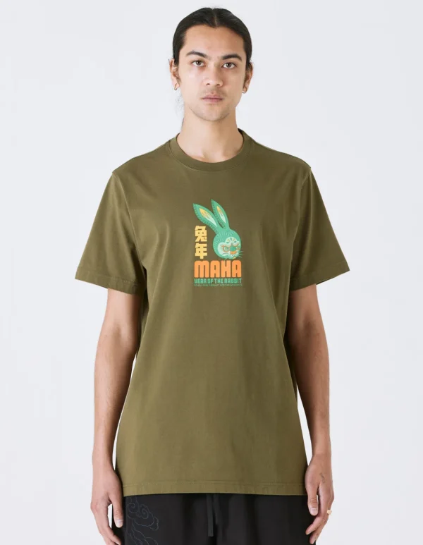 Maharishi Short Sleeve T-Shirts*1002 Year Of The Rabbit T-Shirt Olive Og-107F
